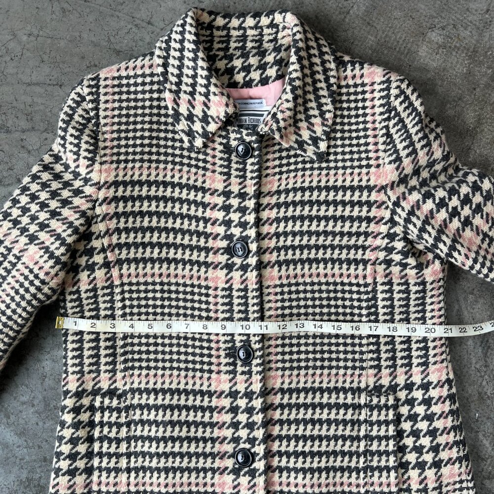 Marvin Richards  Vintage Pink Houndstooth Wool Blend Coat Jacket Women's XL - Picture 9 of 10